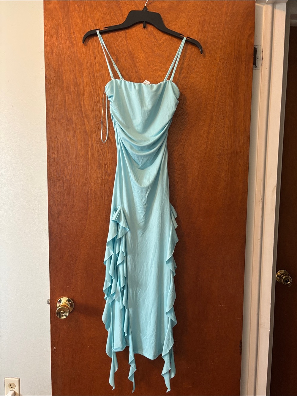Charlotte Russe Light Blue Asymmetrical Ruffle Slip Dress